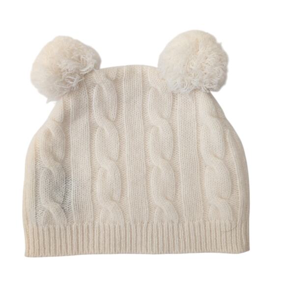Sofia Cashmere Baby Beanie Hat Cable Knit White Pom Pom 100% Cashmere Cao Soft - Picture 1 of 4